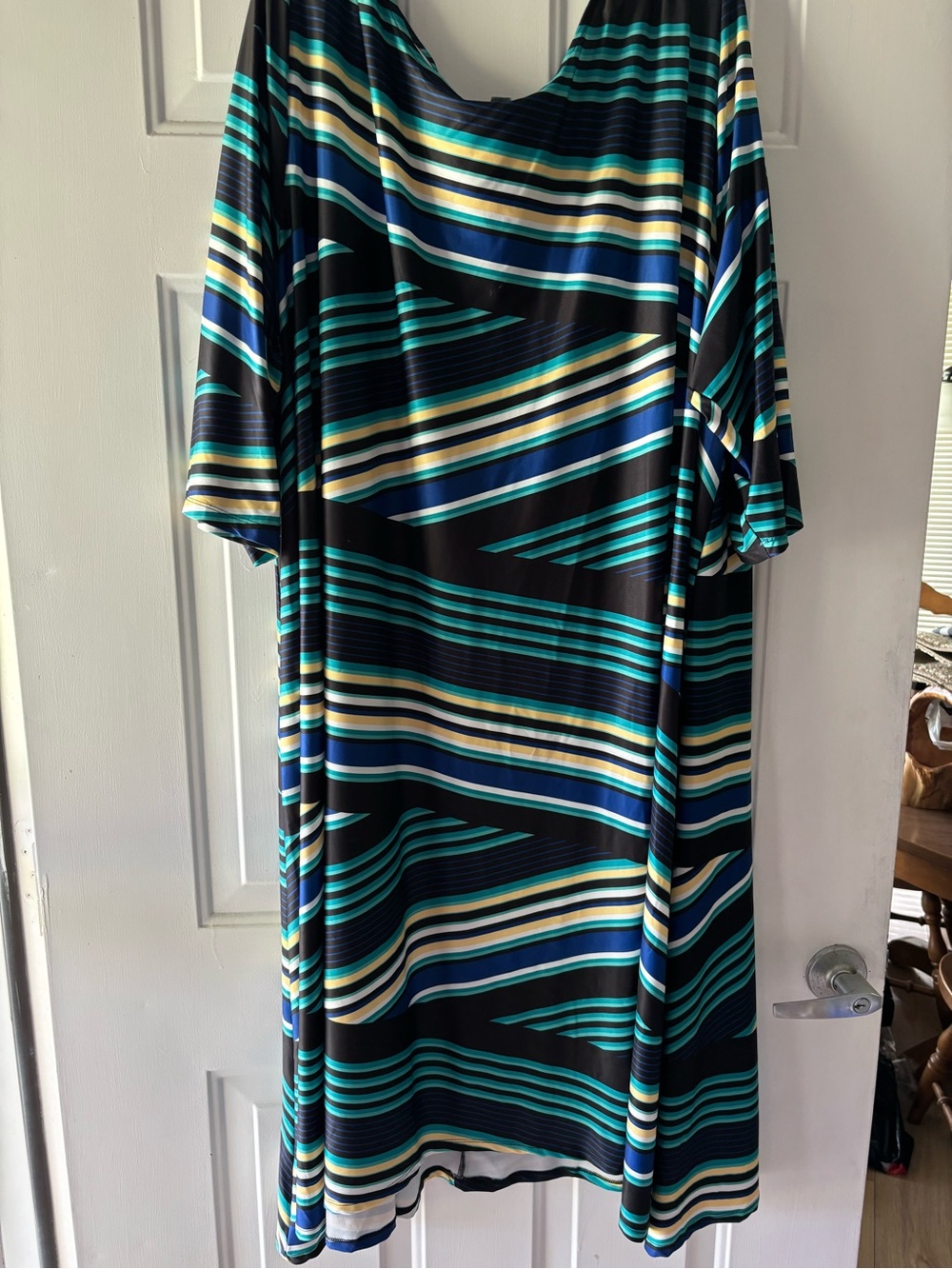 Catherines Multicolor Striped Dress — Teal, Cream & Black in size 5X